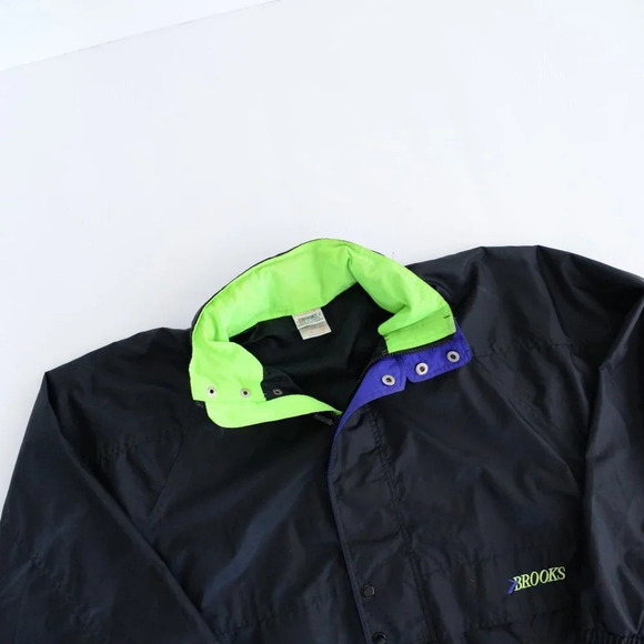 Brooks Vintage Y2K Black with  Neon Green Trim Windbreaker ~Large - Picture 6 of 11
